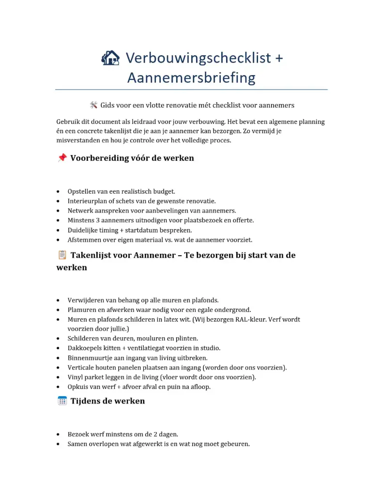 De Ultieme Verbouwingschecklist (incl. Aannemersbriefing) 
