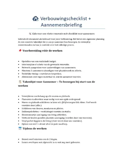 De Ultieme Verbouwingschecklist (incl. Aannemersbriefing) 